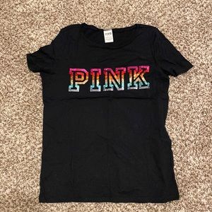 PINK rainbow sequin T shirt